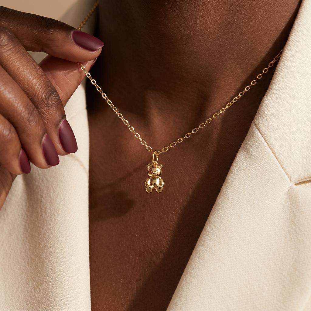 18k Gold Teddy Bear Necklace: Minimalist Animal Pendant, Puff Bear Necklace, Cute Minimalist Jewelry, Gift for Her, Everyday Necklace
