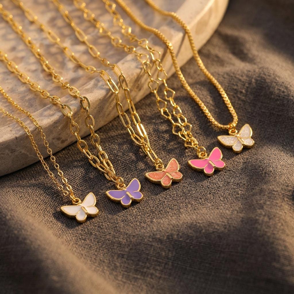 Gold Plated Enamel Fairy Butterfly Pendant Necklace, Flying Jewelry for Women, Magical Butterfly Necklace, Gift for her,love