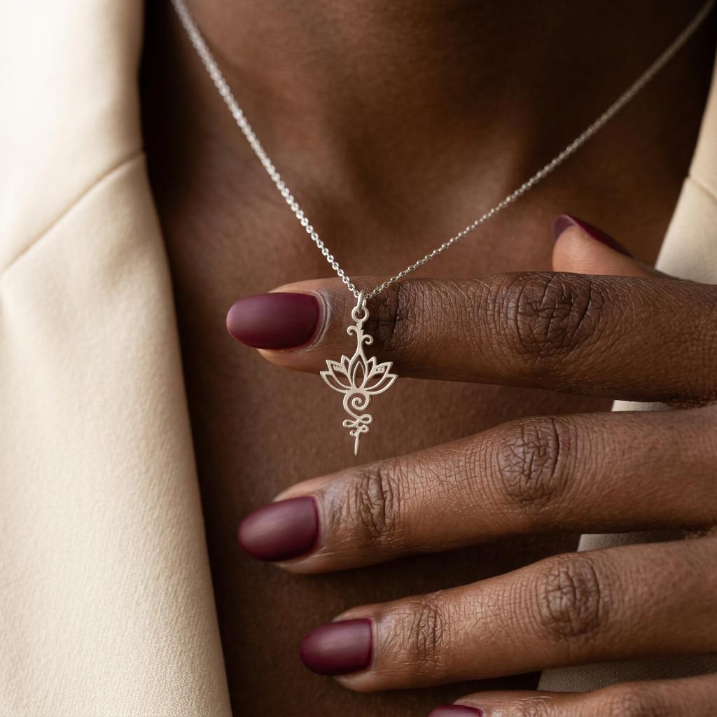 14K  Gold Lotus Unalome Necklace: Spiritual Jewelry Gift,Sacred Mum Necklace,Lotus Pendant, Elegant Necklace,Nana Gifts,Boho Jewelry