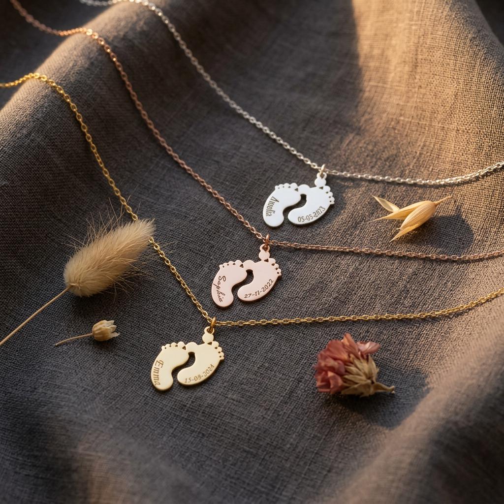 First Time Mom Gift, Personalized Baby Footprint Mom Necklace, Push Presents for New Mom, Baby Footprints Necklace Gift For Mom,Grandma