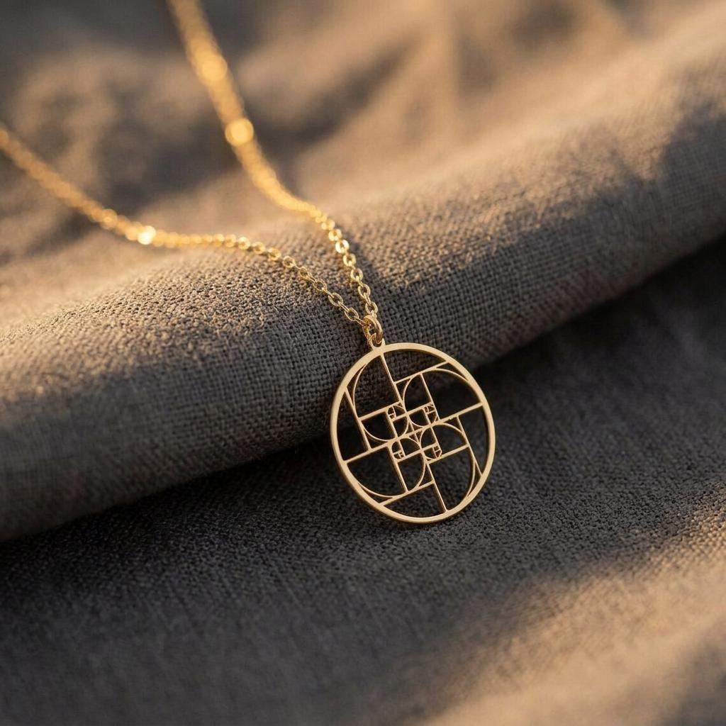 14K Gold Fibonacci Necklace – Sacred Geometry Spiral Pendant, Handmade Golden Ratio Jewelry, Mathematical Gift for Her, Mom