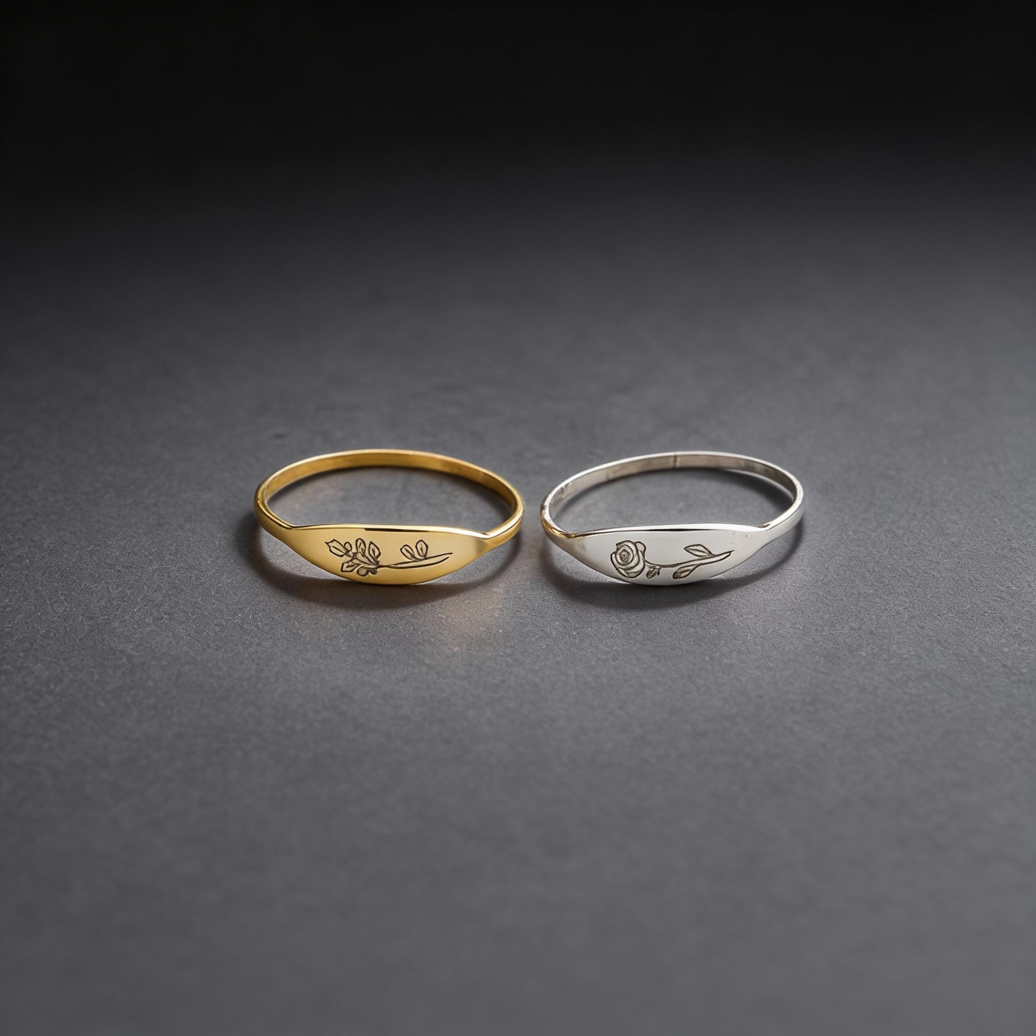Birth Flower Ring for Women, Birth Flower Custom Ring, Dainty Birth Flower Ring, Jewelry Gift for Her, Minimalist Custom Ring