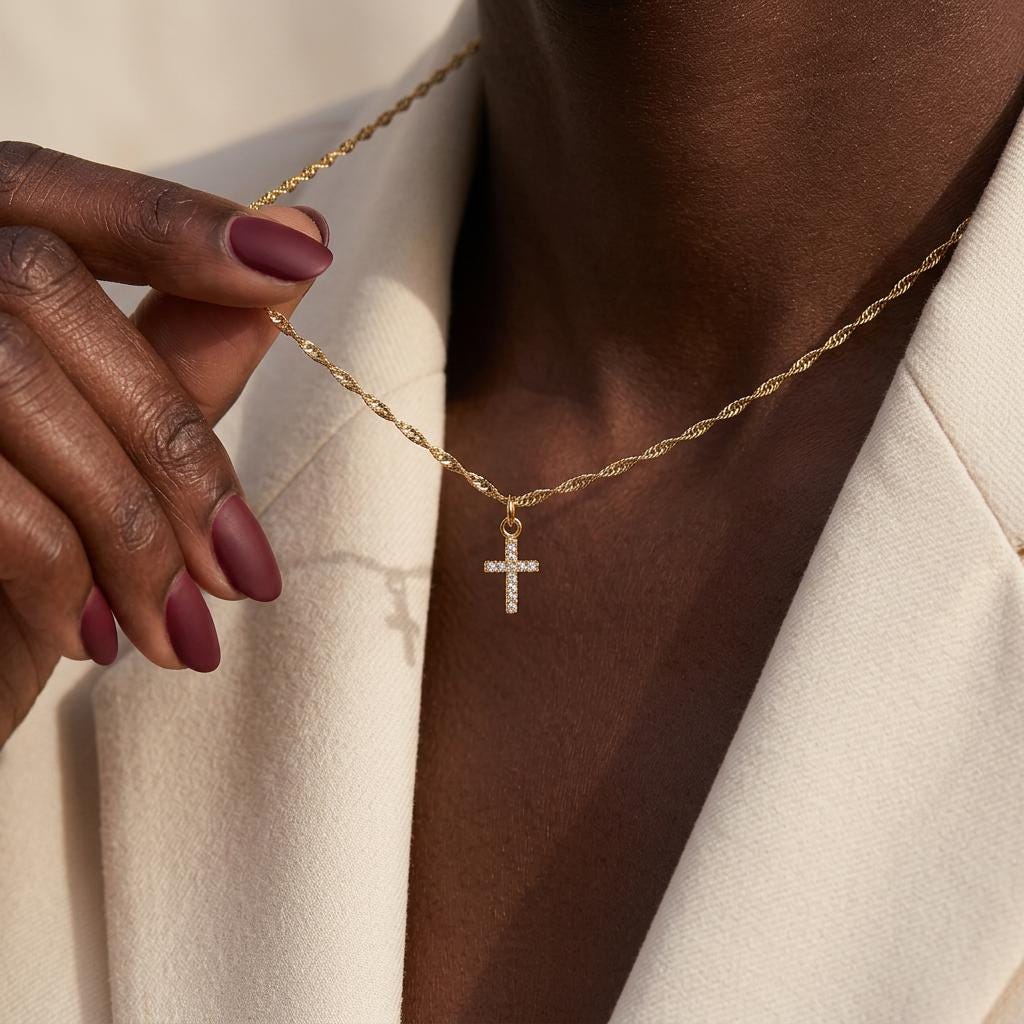 Gold Pave Cross Necklace, Minimalist Cross Necklace, Tiny Cross Necklace, Religious Necklace, Christian Jewelry, Gift for Her, Mom Gift