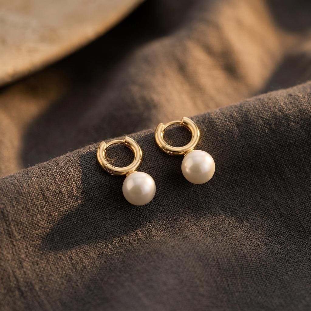 Pearl Huggie Hoop Earrings, Gold Pearl Dangle Earrings for Women, 18K Gold Plated Bridal Party Jewelry Gift for Her Women