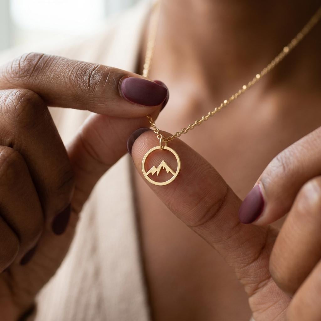 Gold Mountain Coin Necklace, Dainty Mountain Necklace, Outdoor Necklace, Travel Lovers Gift, Minimalist Necklace, Gift for her Mom, Nana