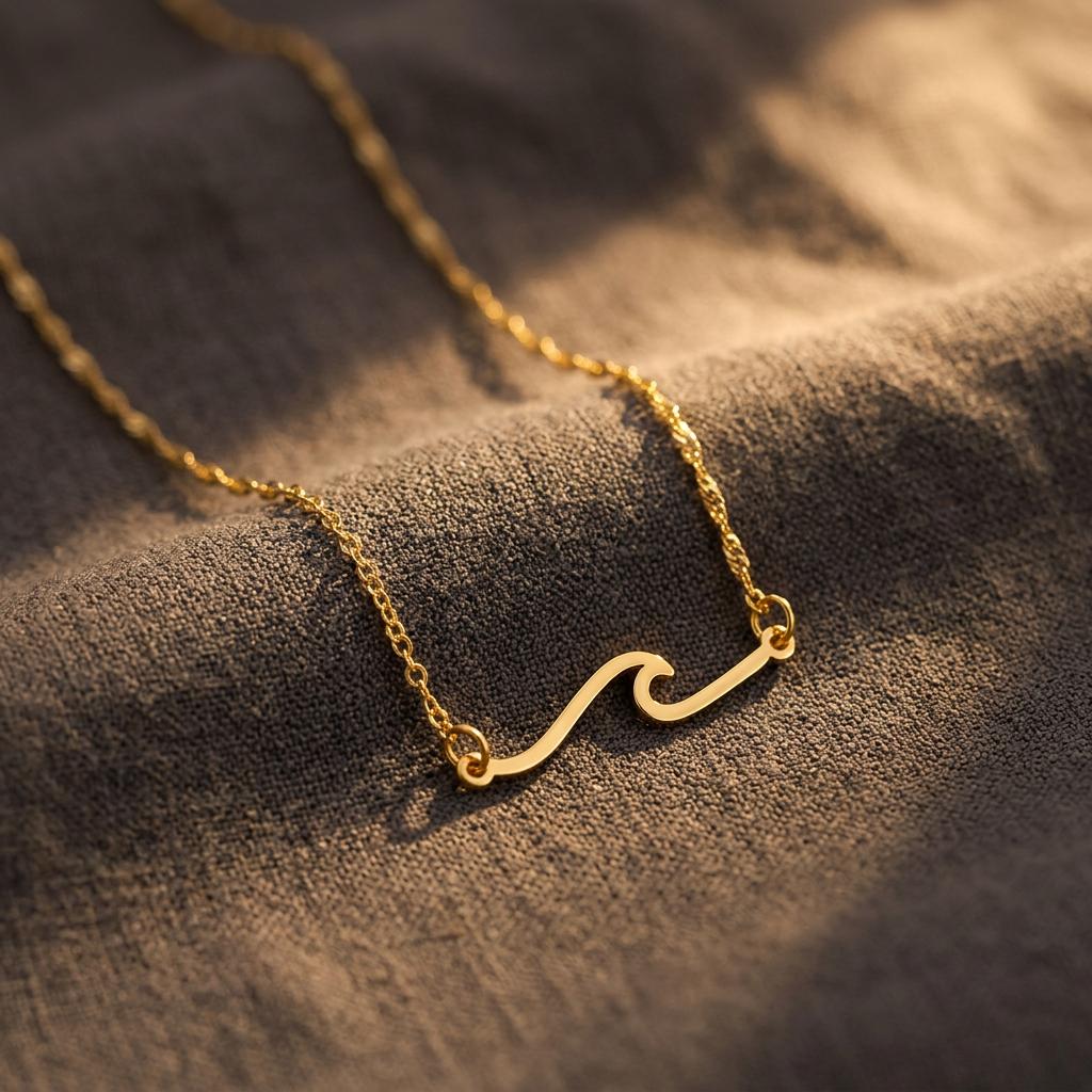 Dainty Ocean Wave Necklace: Minimalist Beach Jewelry Hawaii Surf Lovers Gift 18K Gold Dipped, Everyday Necklace, Ocean Lover Gift for Her