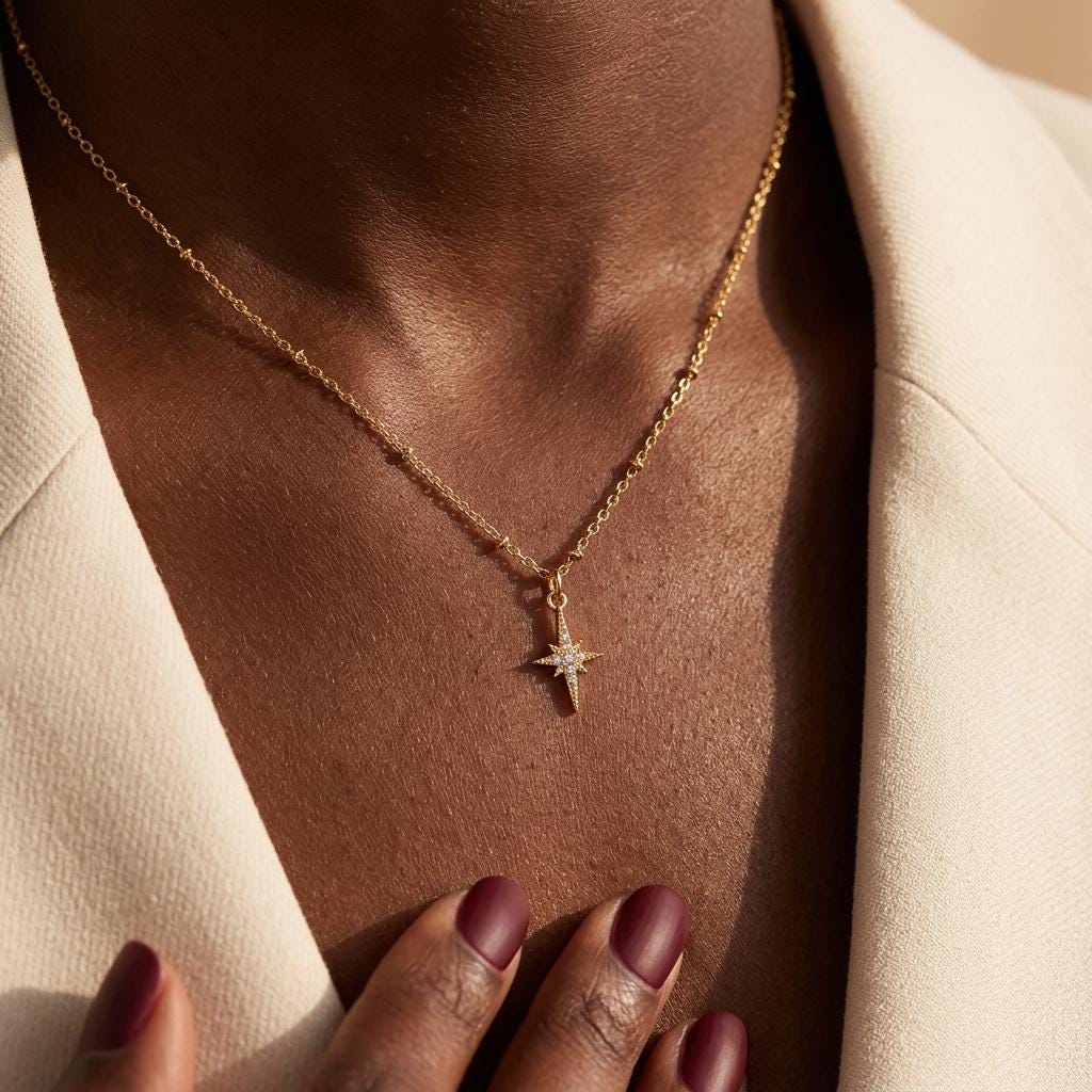 18k Plated Tiny Starburst Pendant Necklace, Silver or Gold, CZ North Star Necklace, Celestial Jewellery, Gift for her, Mum, Nana