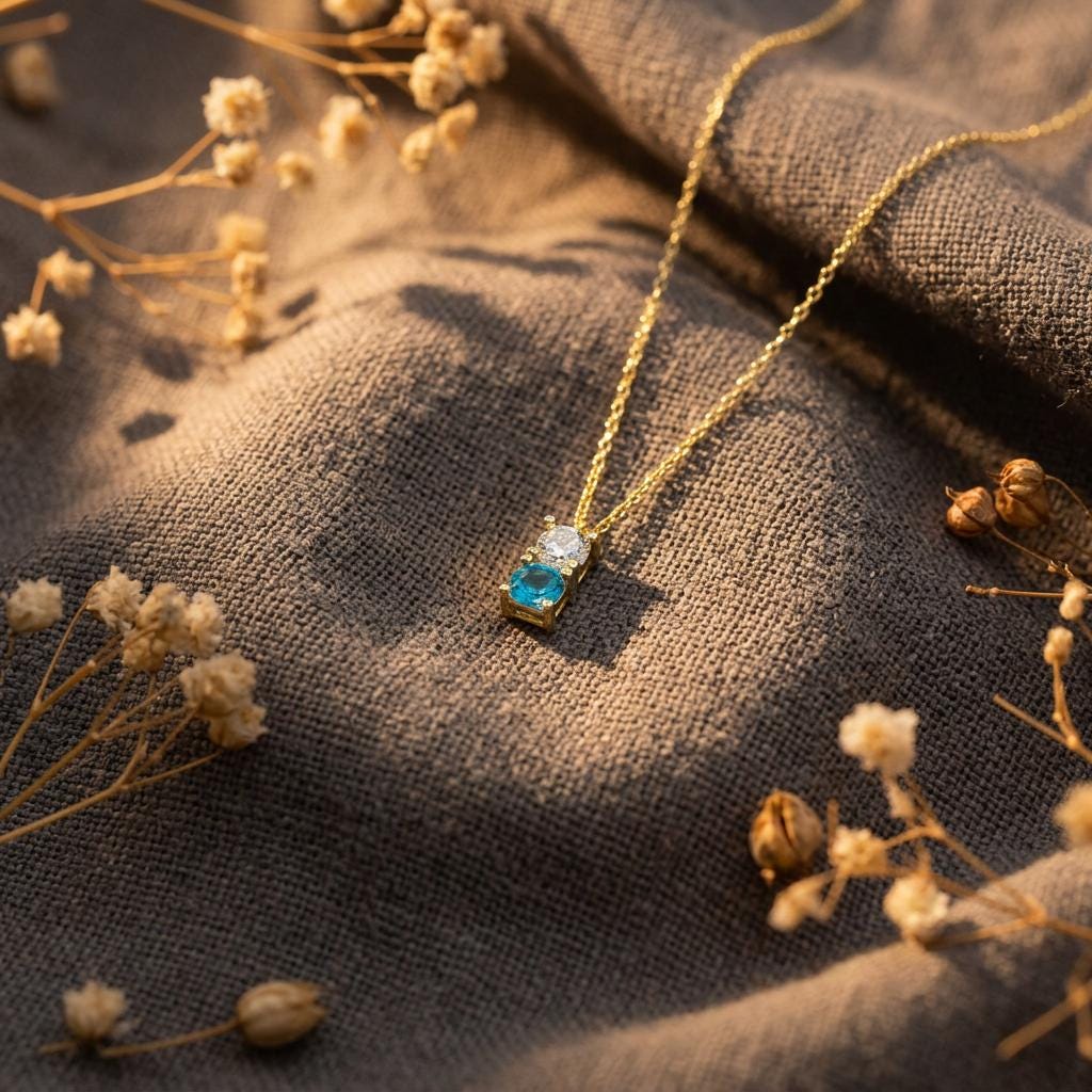 14K Gold Birthstone Necklace, Minimalist Necklace, Dainty Birthstone Necklace Gift for Mum, Mother’s Day Gift For Mom,Nana