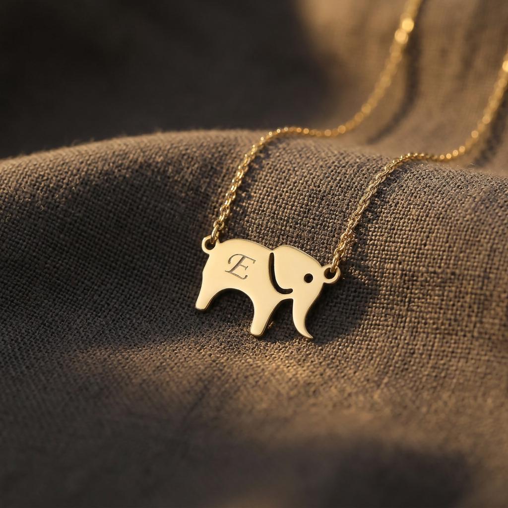 Sterling Silver Elephant Necklace, Personalized Animal Jewelry, Dainty Initial Necklace Gift for Women Kids Her