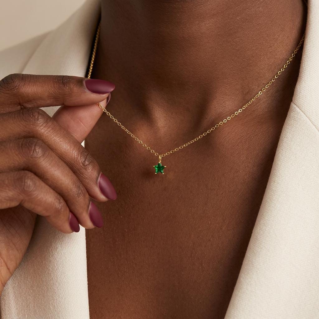 Birth Month Necklace for Women, Personalized Birthstone Necklace, Tiny Star Pendant Jewelry, Gold Minimalist Birthday Gift for Her