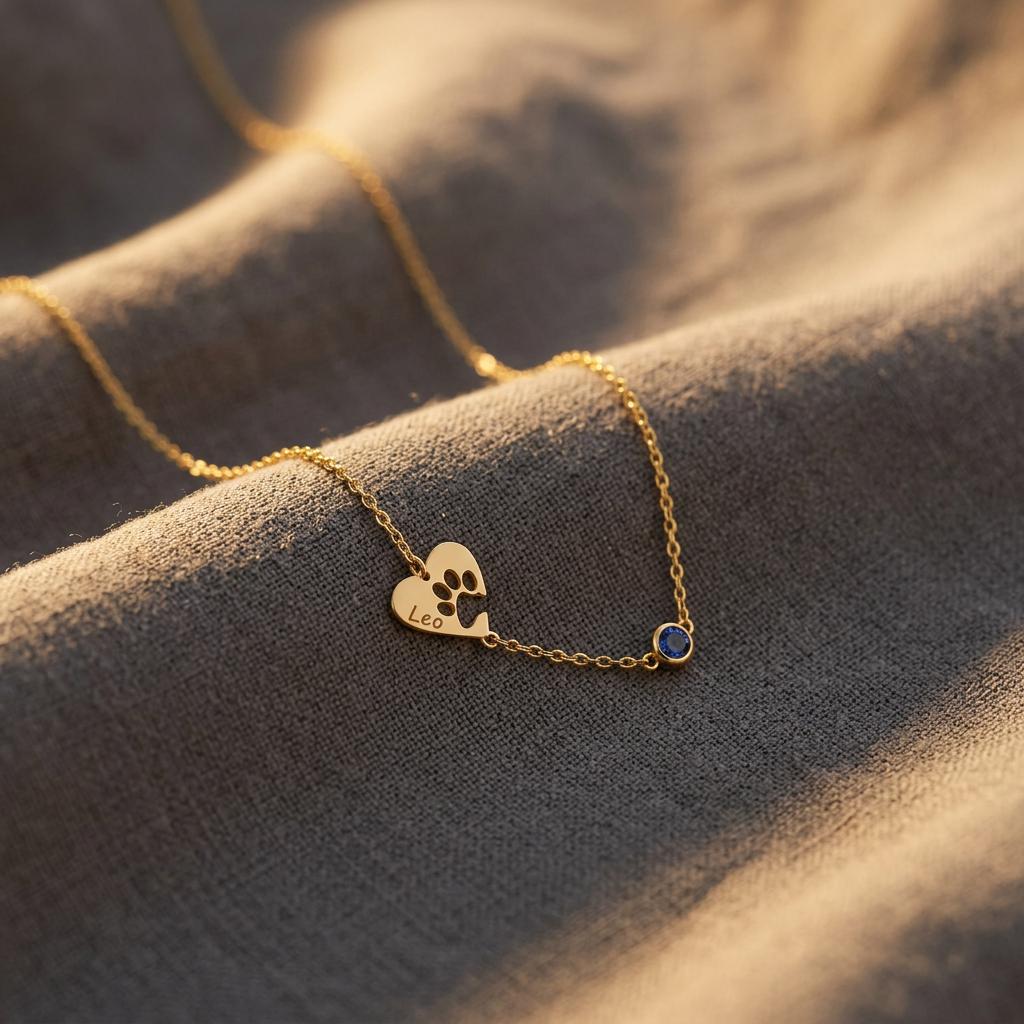 Engraved Paw Print Necklace,Heart Shaped Paw Necklace,Birthstone Necklace,Pet Memorial Jewelry,Minimalist Paw Necklace,Gift For Dog Mom,Nana