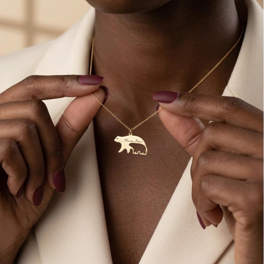 Mama Bear Necklace, 14K Gold Necklace, New Mom Gift, 925 Sterling Silver Necklace, Mom Birthday Gift, Gift For Mum, Baby Shower Gift