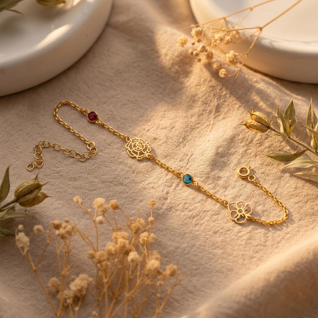 Custom Birth Flower Bracelet with Birthstone Bracelet Birth Flower Bracelet Dainty Birthflower Initial Bracelet Family Birth Flower for Mom