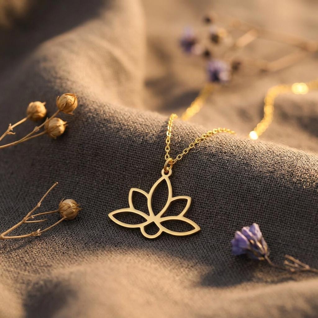 Dainty Lotus Flower Birthstone Necklace, Spiritual Necklace Women | 14K Buddhist Necklace | Protection Necklace, Chakra Gift For Mom,Nana