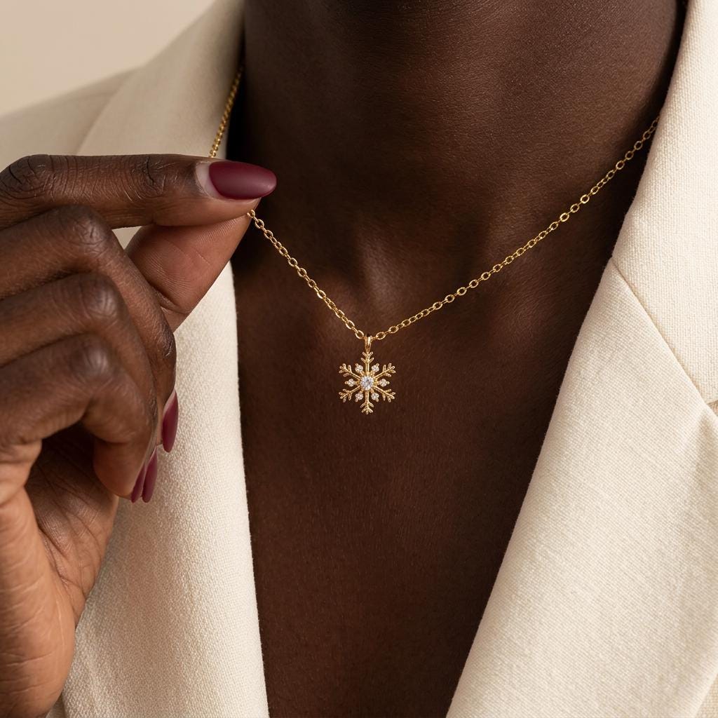 Snowflake Necklace, Pave Snowflake Necklace, Winter Necklace, Christmas Necklace, Minimalist Jewelry, Everyday Necklace, Gift for Her