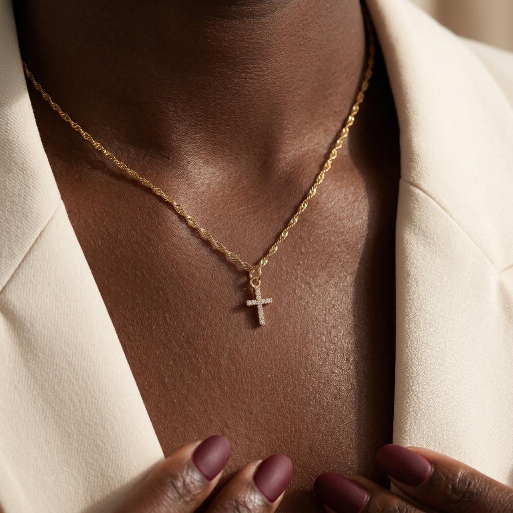 18K Gold Plated Diamond Cross Necklace, Christian Faith Pendant, Religious Jewelry,Baptism Gift,Gold Cross Pendant,Mom Gift