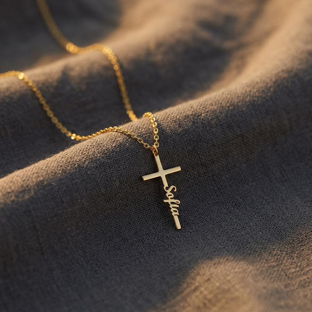 Gold Baptism Cross Name Necklace,Dainty Name Cross Pendant,Minimalist Confirmation Gift For Girls,Cross Necklace for Women,Religious Jewelry