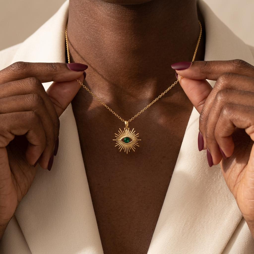 Dainty Evil Eye Necklace – 18K Gold Plated Nazar Pendant – Blue Eye Protection Jewelry – Minimalist Lucky Charm Necklace – Gift for Mom,Nana