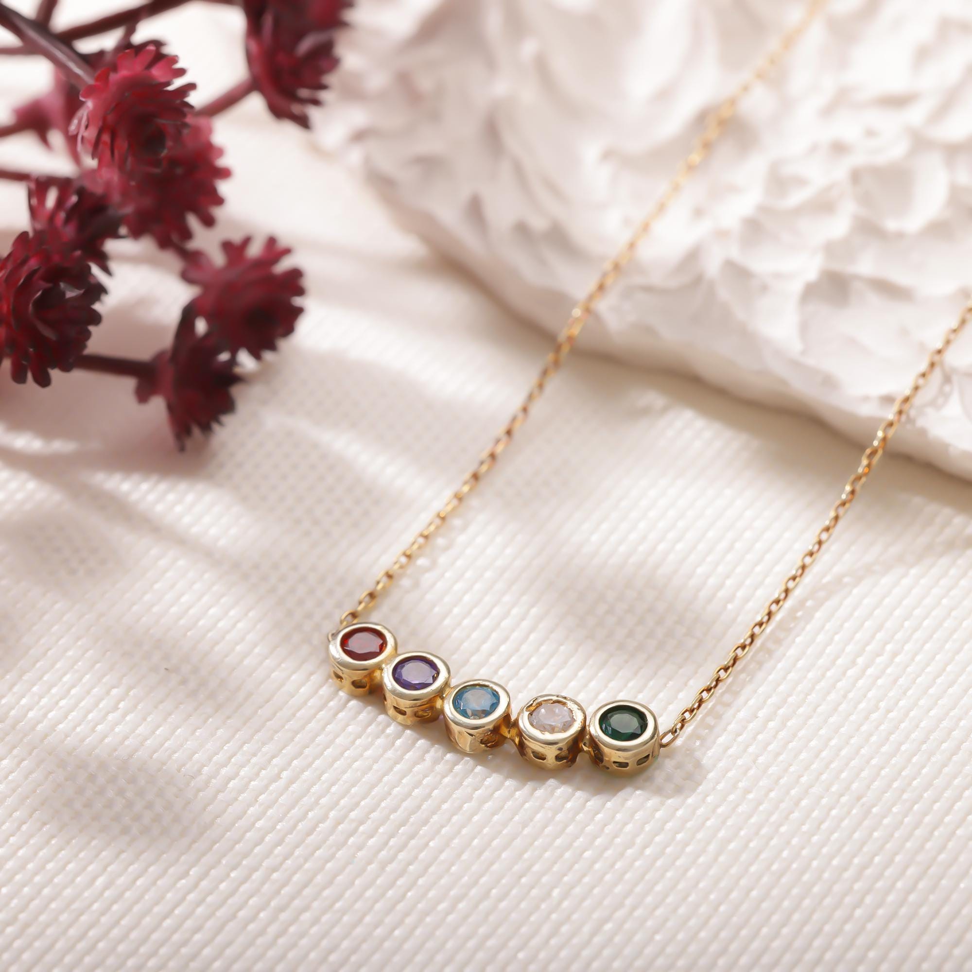 Custom Birthstone Necklace with Curb Chain, Multiple Birthstone Necklace, Curb Chain Necklace, Birthday Gift for Her, Gift for Mom, Grandma