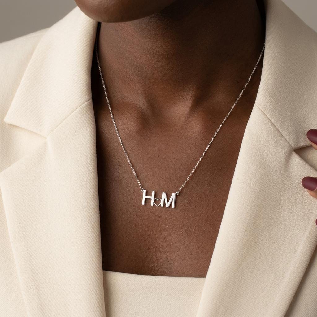 2 Initial Heart Necklace, Letter Necklace with Heart Initial Necklace, Necklace with Heart Personalized Heart Necklace Gift for Mum Nana