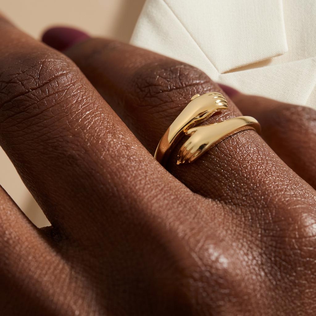 Sterling Silver Hug Ring: Adjustable Embrace Hands, Mother’s Day Gift For Mom,Nana