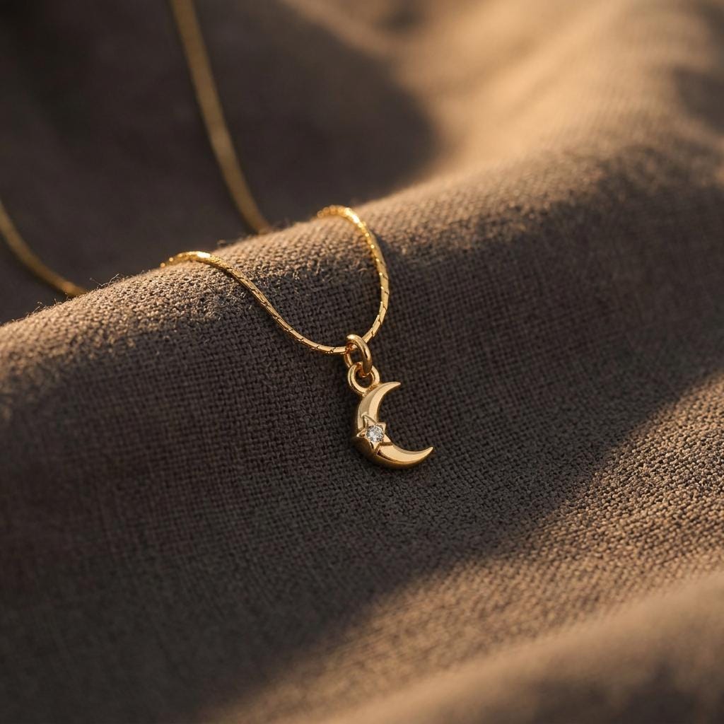 Crescent Moon Necklace, Dainty Gold Moon with Star Necklace Charms, Gift For Her,Luna Necklace Gold Pave Moon Necklace, Minimalist Jewelry