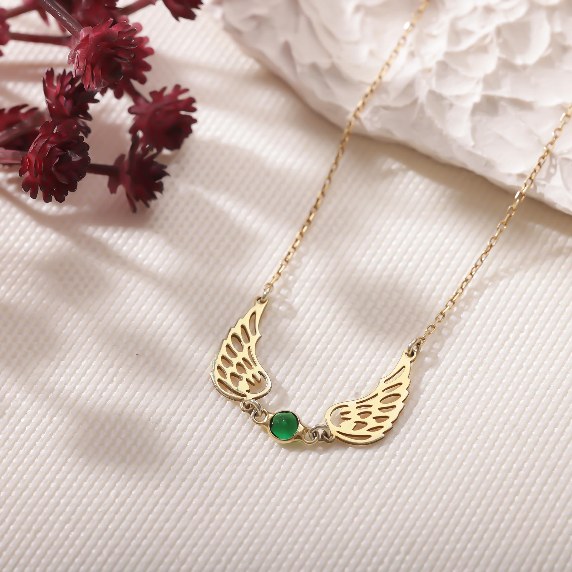 Angel Wings Necklace with Birthstone Dainty Gold Angel Wing Birthstone Neckalce Sterling Silver Guardian Angel Necklace for Mom Gift for Her