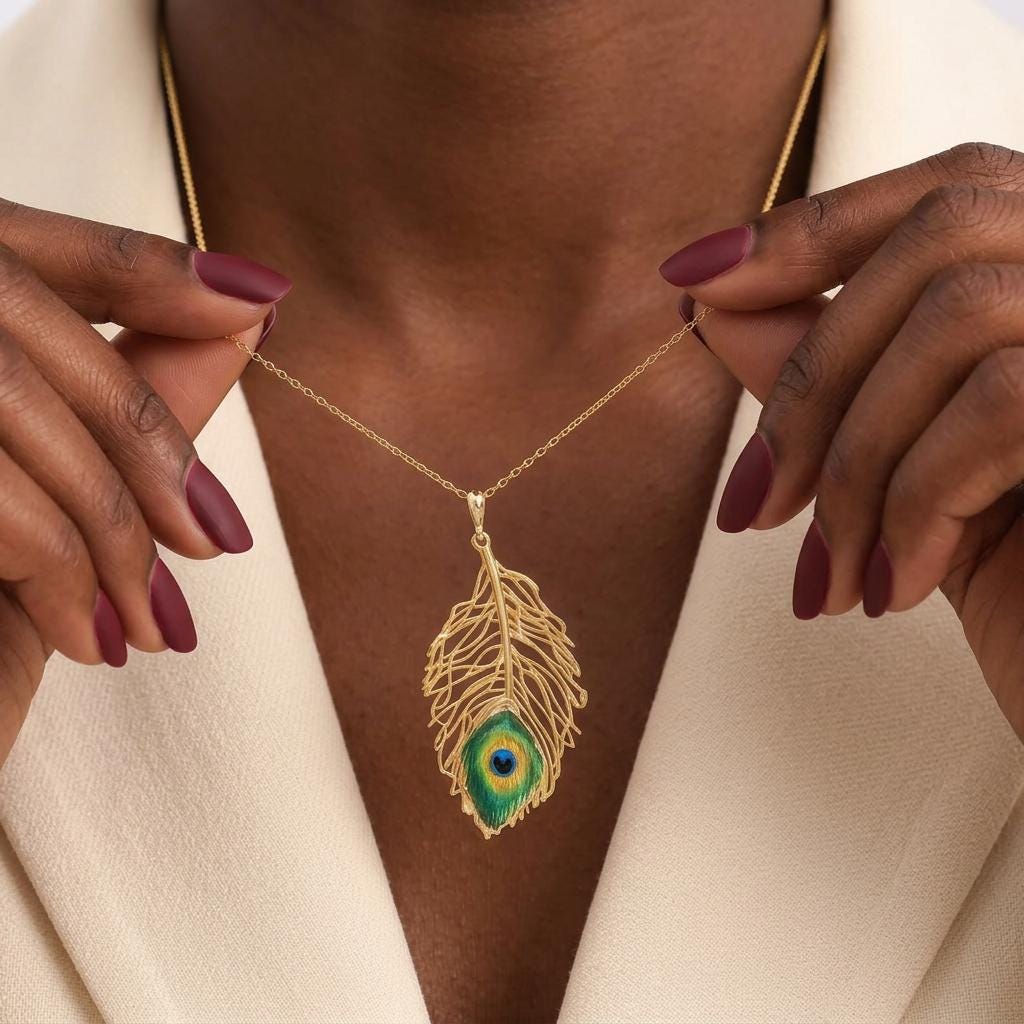 Peacock Feather Necklace – Evil Eye Feather Charm - Dainty Anniversary Gift - Lucky Guardian Pendant Jewelry Gift For Mum,Nana