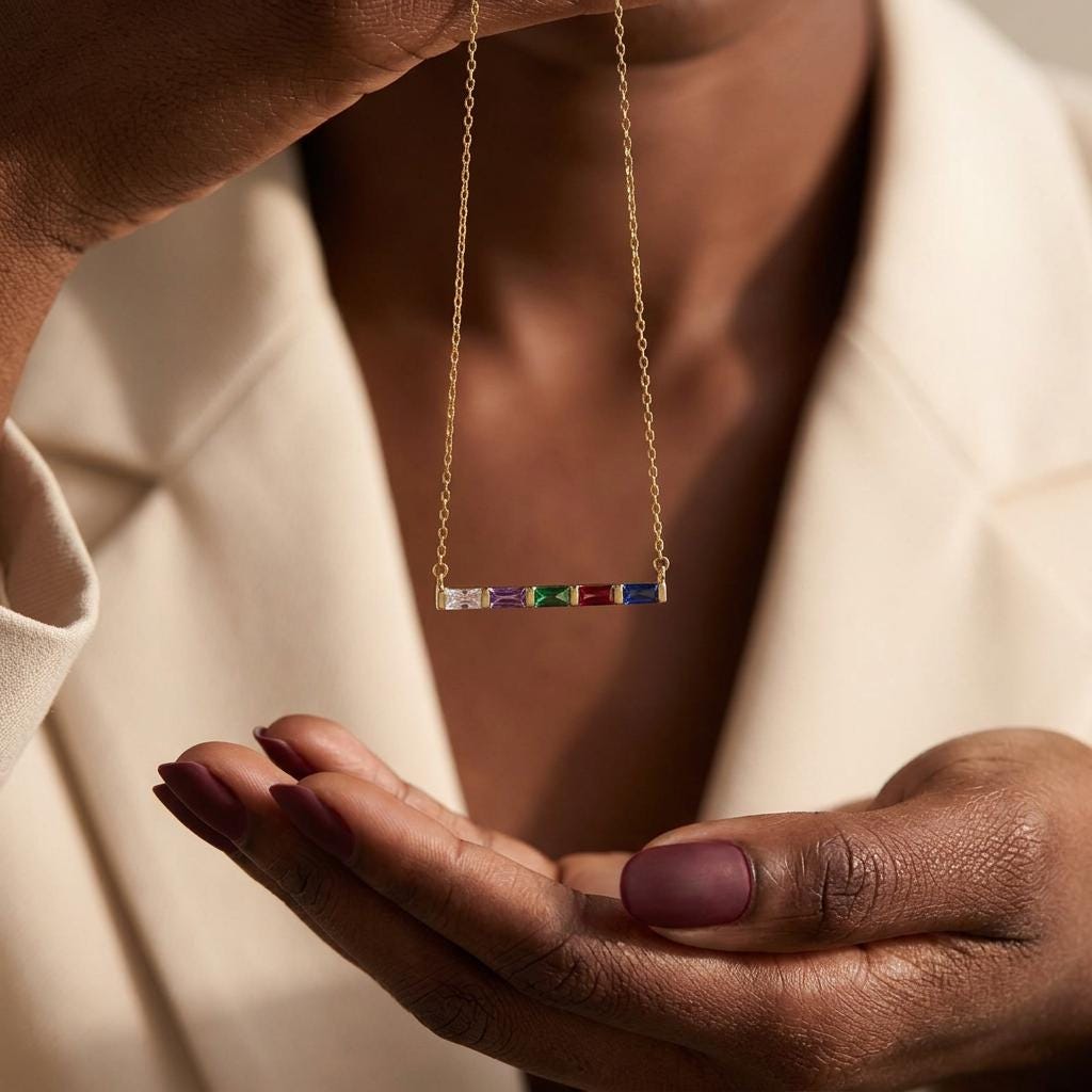 Baguette Birthstone Necklace,Personalized Family Birthstone Necklace,Minimalist Necklace,Custom Birthstone Jewelry, Mothers Day Gift for Her