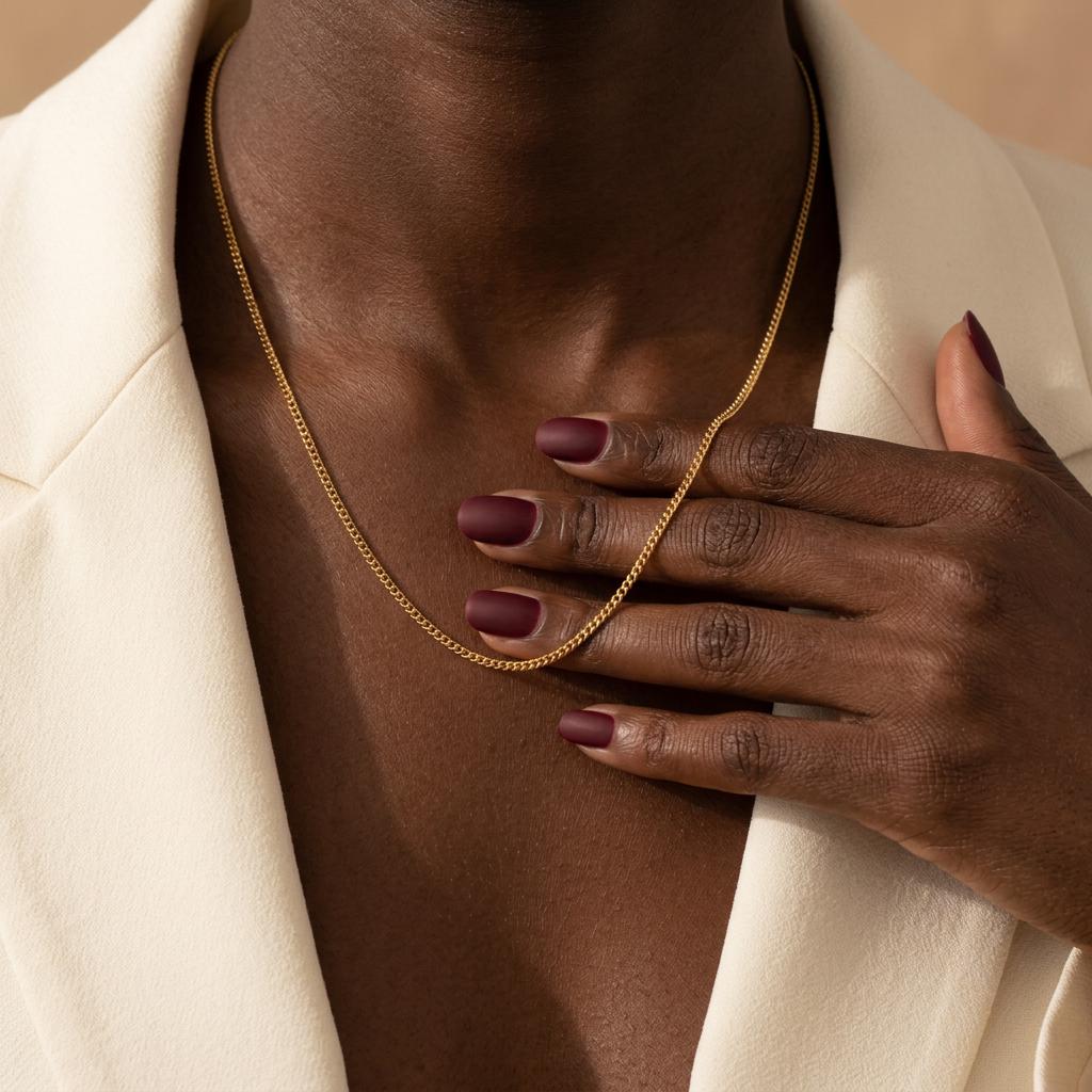 14K Gold Thin Curb Chain Necklace, Vine - Curby Chain Necklace, Dainty Curb Chain Necklace, Simple Gold Necklace Gift for Mom,Nana