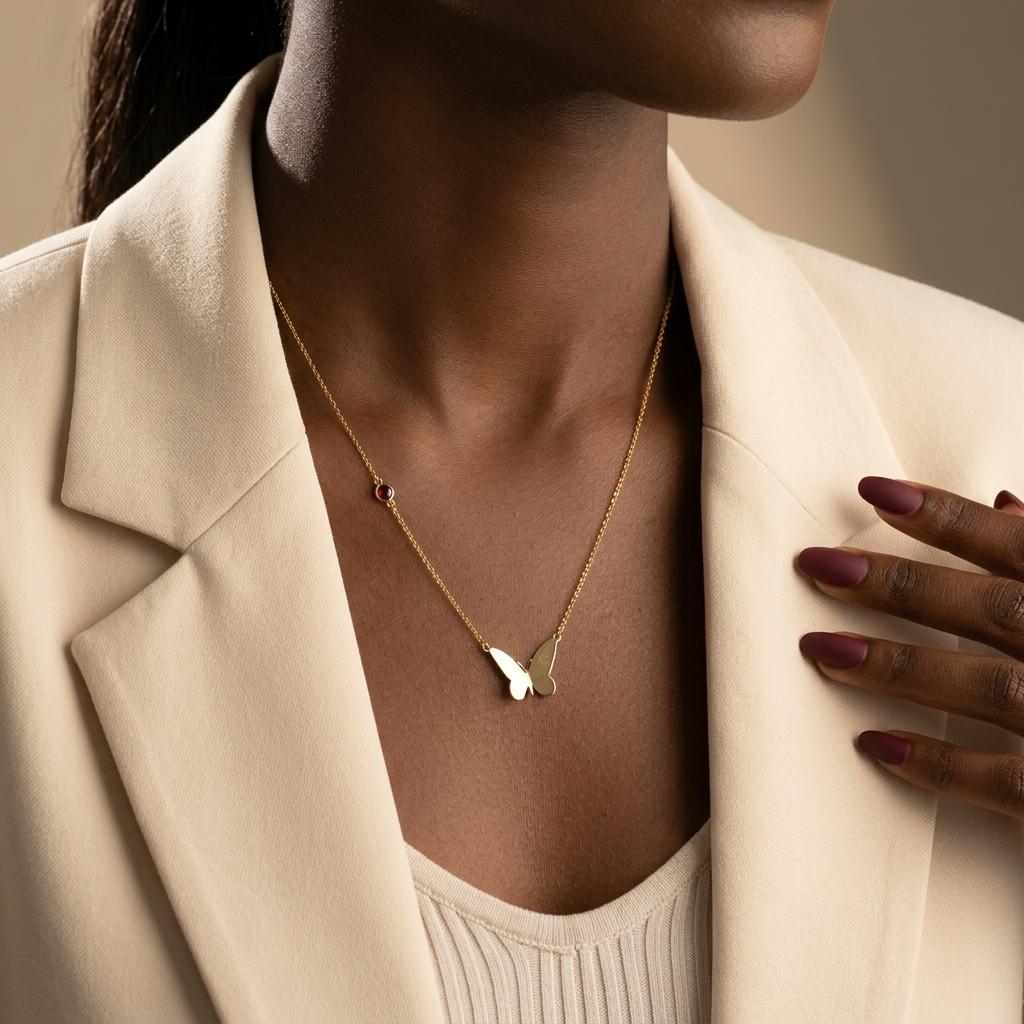 Personalized Butterfly Initial Necklace with Birthstone Dainty Silver Butterfly Necklace Women May Birthstone Necklace for Mom,Grandma