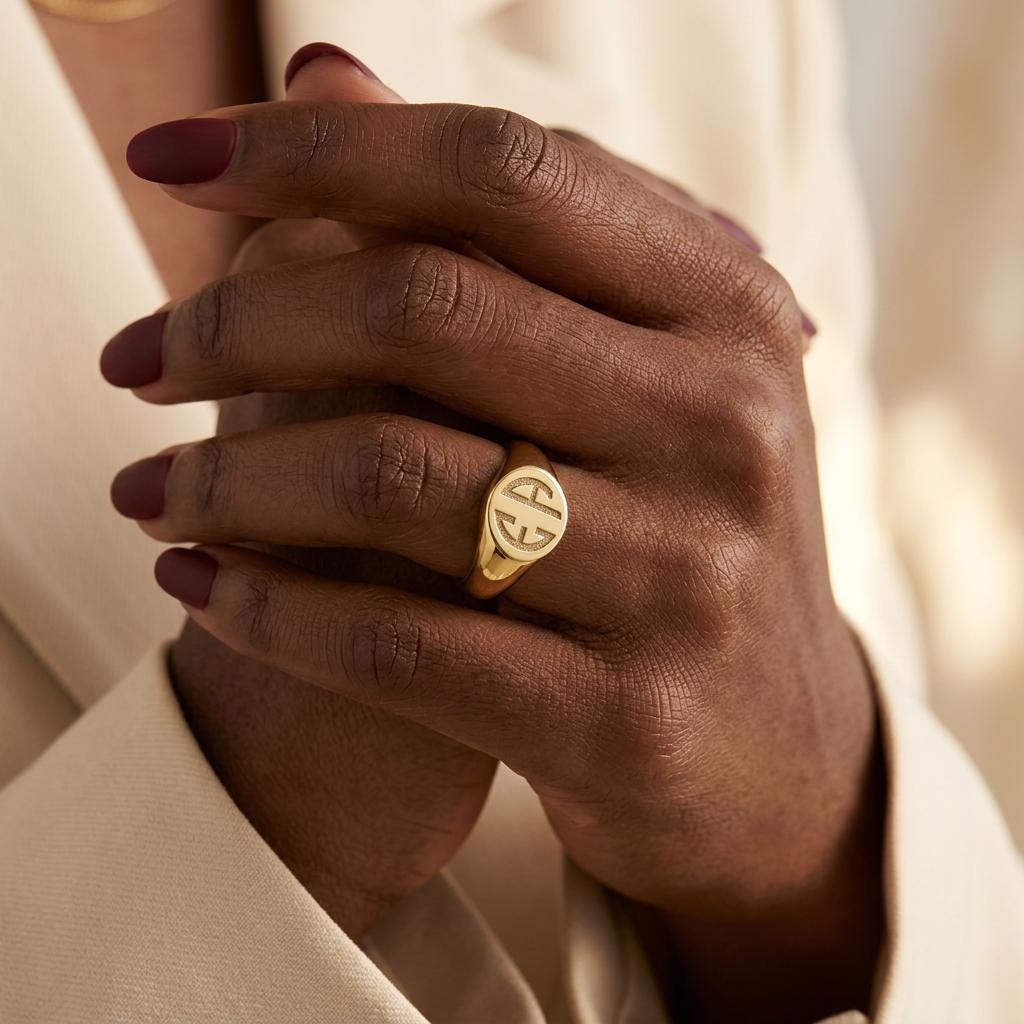 Custom Initial Signet Ring with Initials Personalized  Women Sterling Silver Monogram Signet Ring Old English Letter Ring for Mom, Grandma