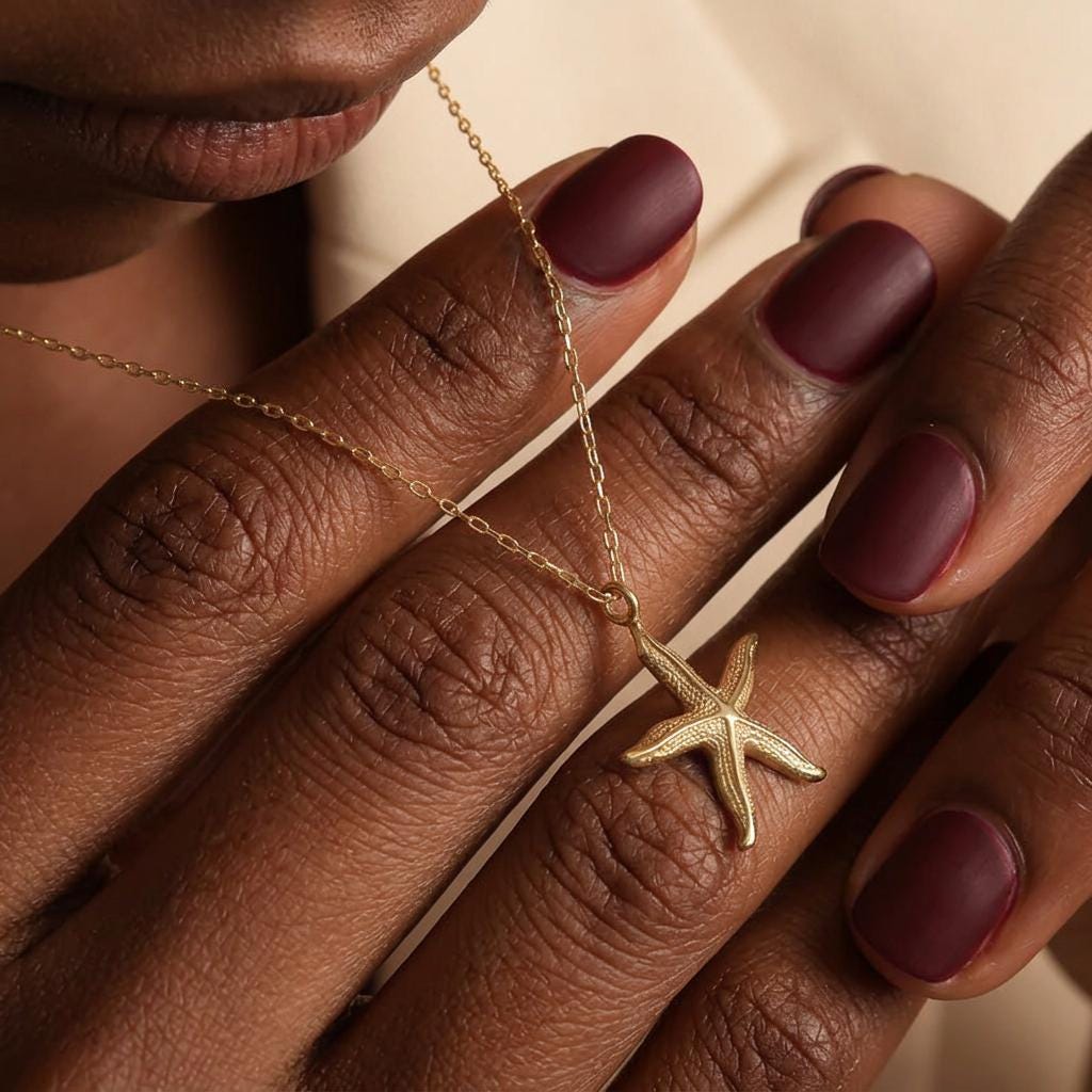 14K Gold Starfish Pendant Necklace, Dainty Ocean Jewelry Valentine's Day, Mother’s Day Gift For Mom Grandma