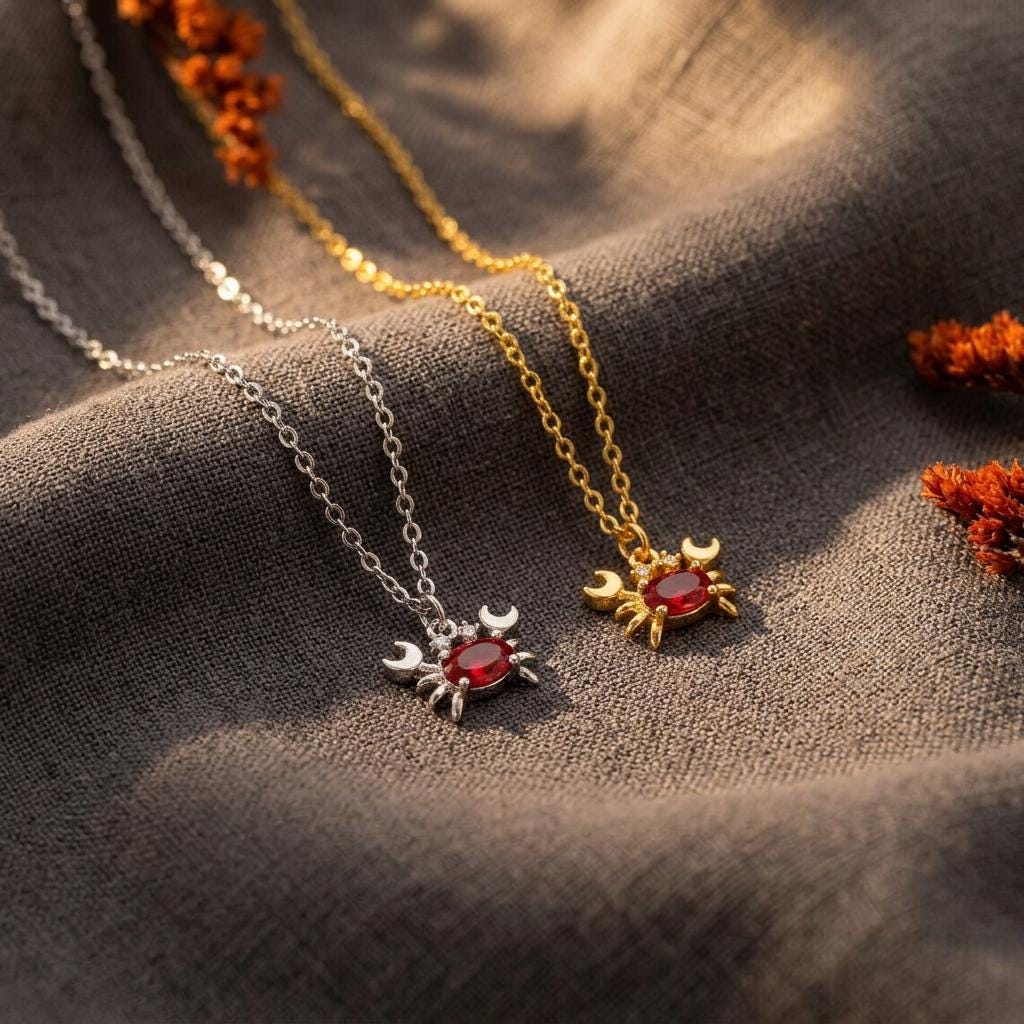 Gold Crab Necklace, Crab Charm, Gold Animal Necklace, Crab Jewelry, Pendant, Zodiac Necklace, Girlfriend Gift, Cancer Gift for her Mom, Nana