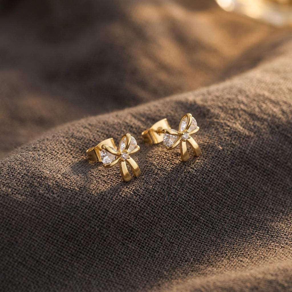 18k Gold Bow Stud Earrings:Elegant Ribbon Design,Dainty Gold Bow Earrings,Minimalist Knot Jewelry Gift for Women,Bridesmaid Gift for Her