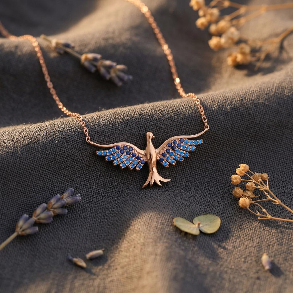 Blue Phoenix Necklace, Simurgh Necklace, Rebirth Legendary Bird Jewelry, Spiritual Charm, Renewal Symbol Firebird Gift For Mum, Nana