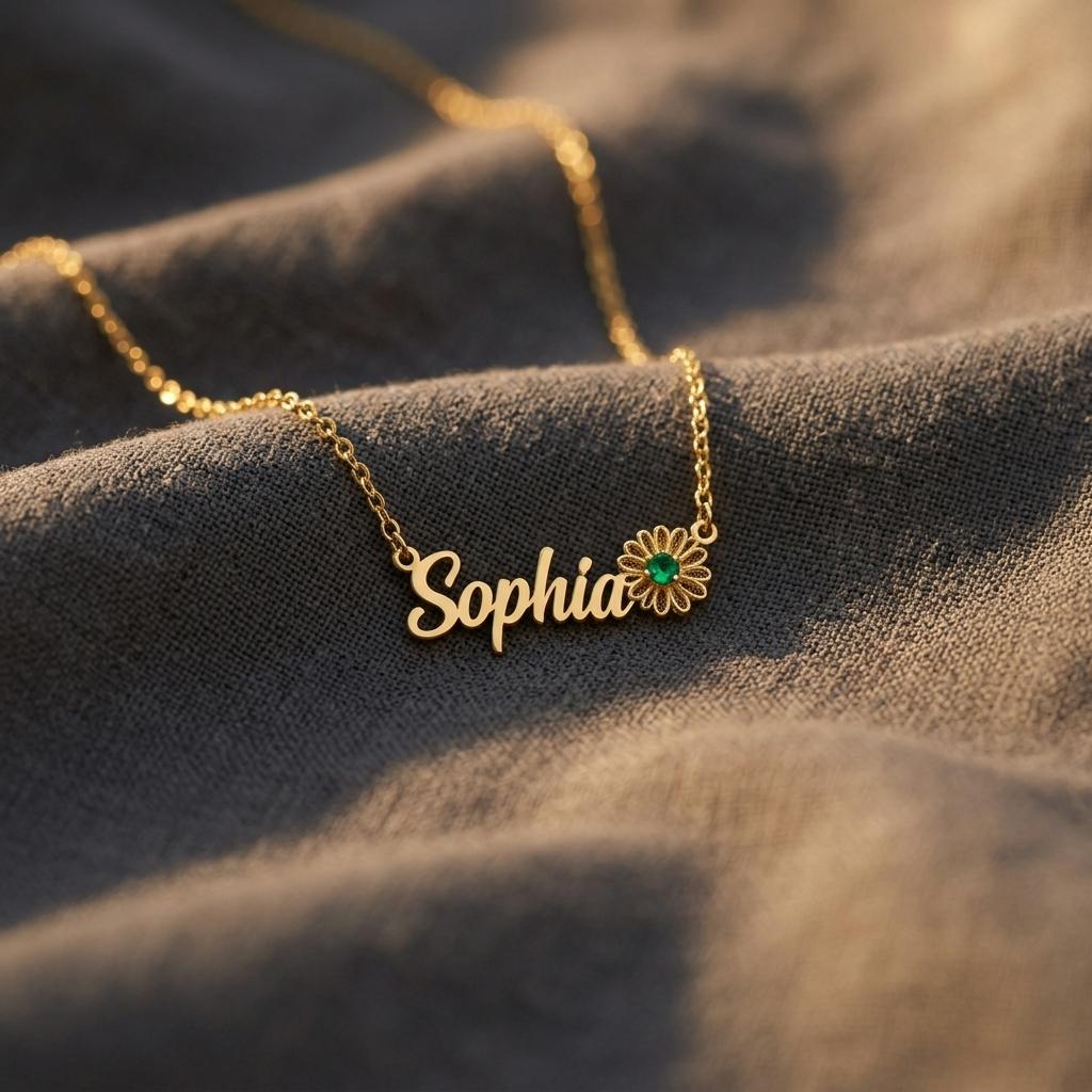 Birth Flower Name Necklace, 14k gold Name Necklace For Mom Jewelry, Mother days gift ,Birthstone Personalized Birth Flower Necklace,