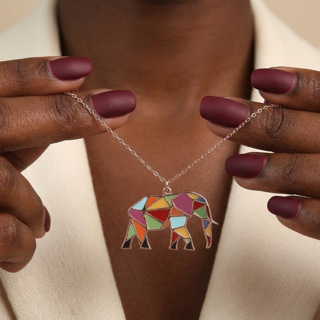 Minimalist Elephant Necklace, Cute Animal Necklace, Everyday Jewelry for Women, Diamond structure, Prosperity Necklace Gift For Mom,Nana