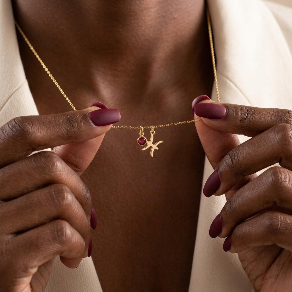 Zodiac Birthstone Necklace, Personalized Gold Horoscope Jewelry,Minimalist Astrology Pendant, Custom Star Sign Birthday Gift For Mom,Grandma