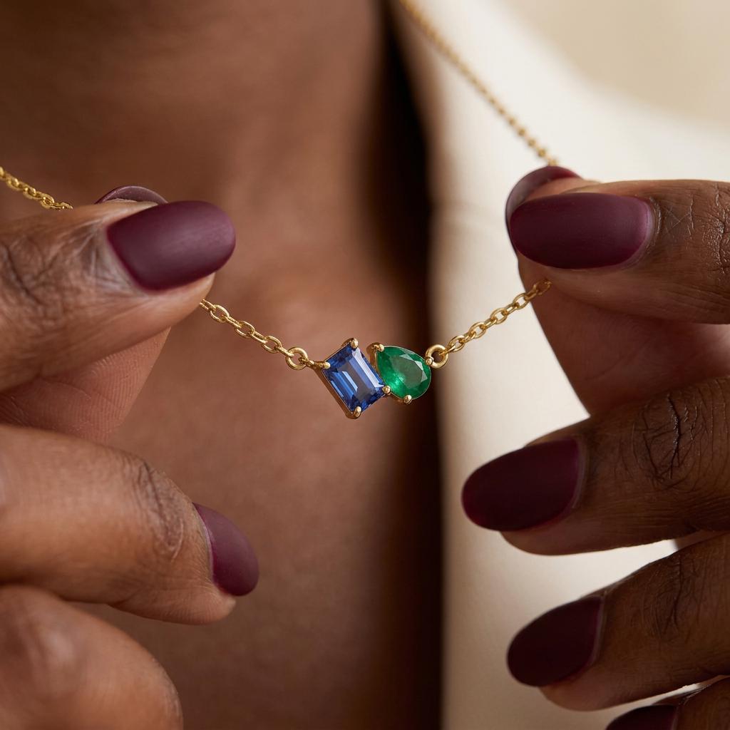 Toi et Moi Birthstone Necklace, Emerald Pear Cut Necklace, Personalized Necklace, Couples Necklace, Mothers Day Gift, Gift for Mom, Nana