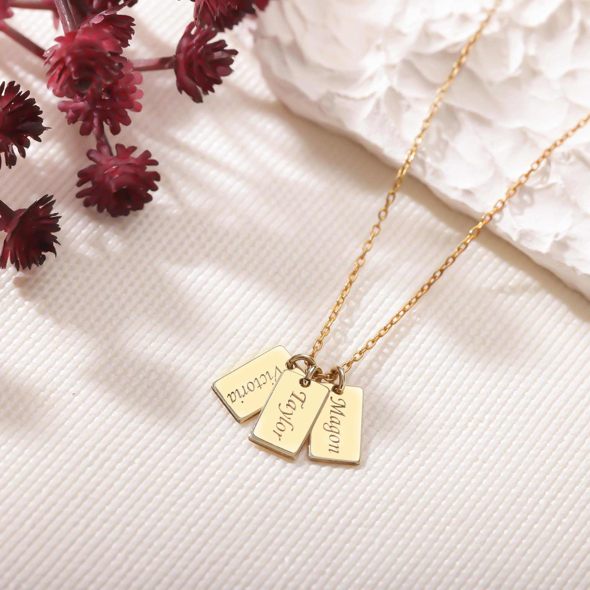 Minimalist Bar Tag Necklace with Custom Engraving Necklace for Kids Name Necklace, Choker Necklace with Tag Pendant Necklace for Mom
