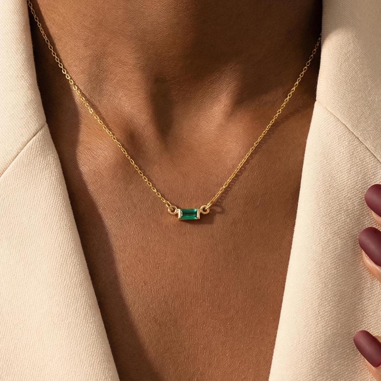 Dainty Baguette Birthstone Necklace, Family Birthstone Necklace,Personalized Gemstone Jewelry,Mothers Day Gift for Mom,Birthday Gift for Her