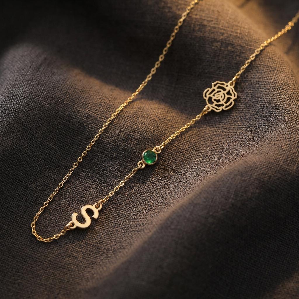 925 Sterling Silver Initial Birthstone Birth Flower Necklace, Personalized Family Bouquet Jewelry Gift for Mom Grandma
