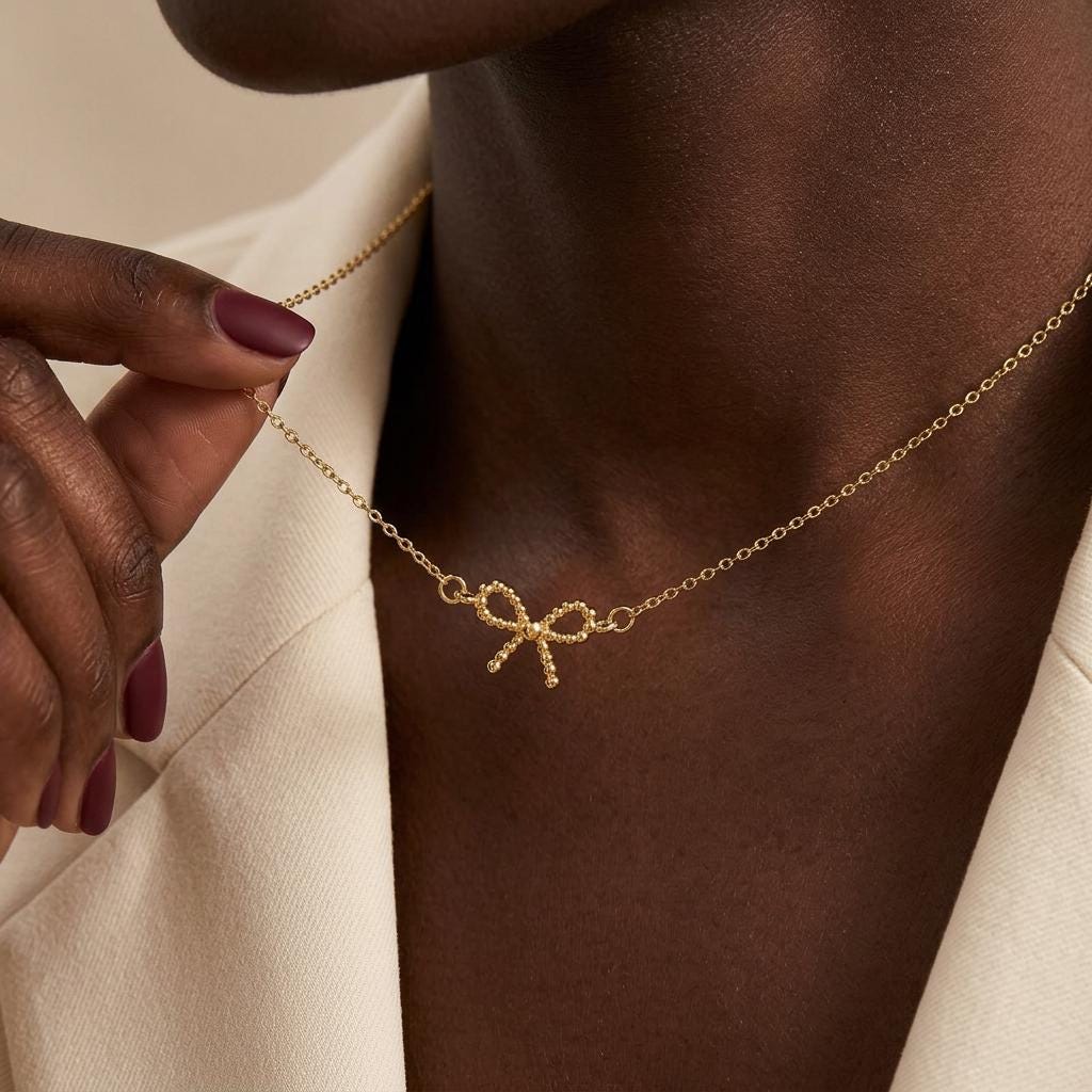 Bow Necklace, Gold Bow Necklace, Tiny Ribbon Bow Necklace, Coquette Bowknot Necklace, Trendy Minimalist Jewelry, Gift for Her