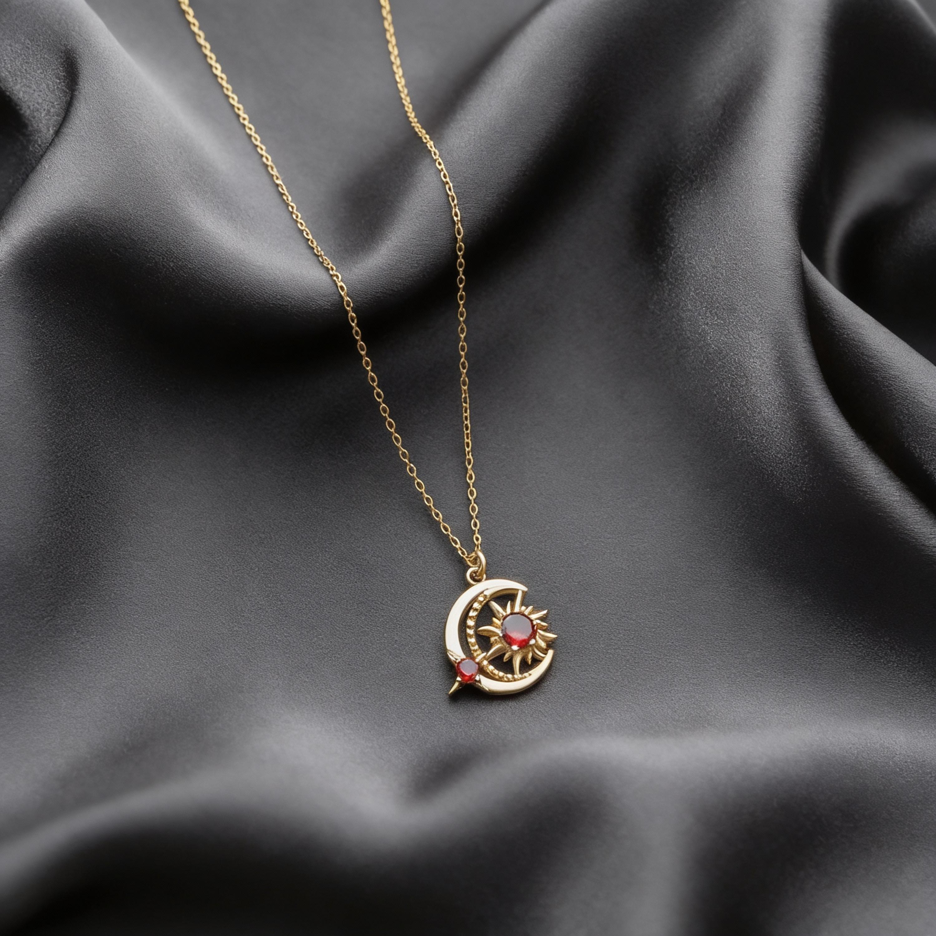 Sun and Moon Birthstone Necklace Celestial Necklace with Birthstone Moon and Sun Necklace June Birthstone Necklace Gift for Mom,Grandma