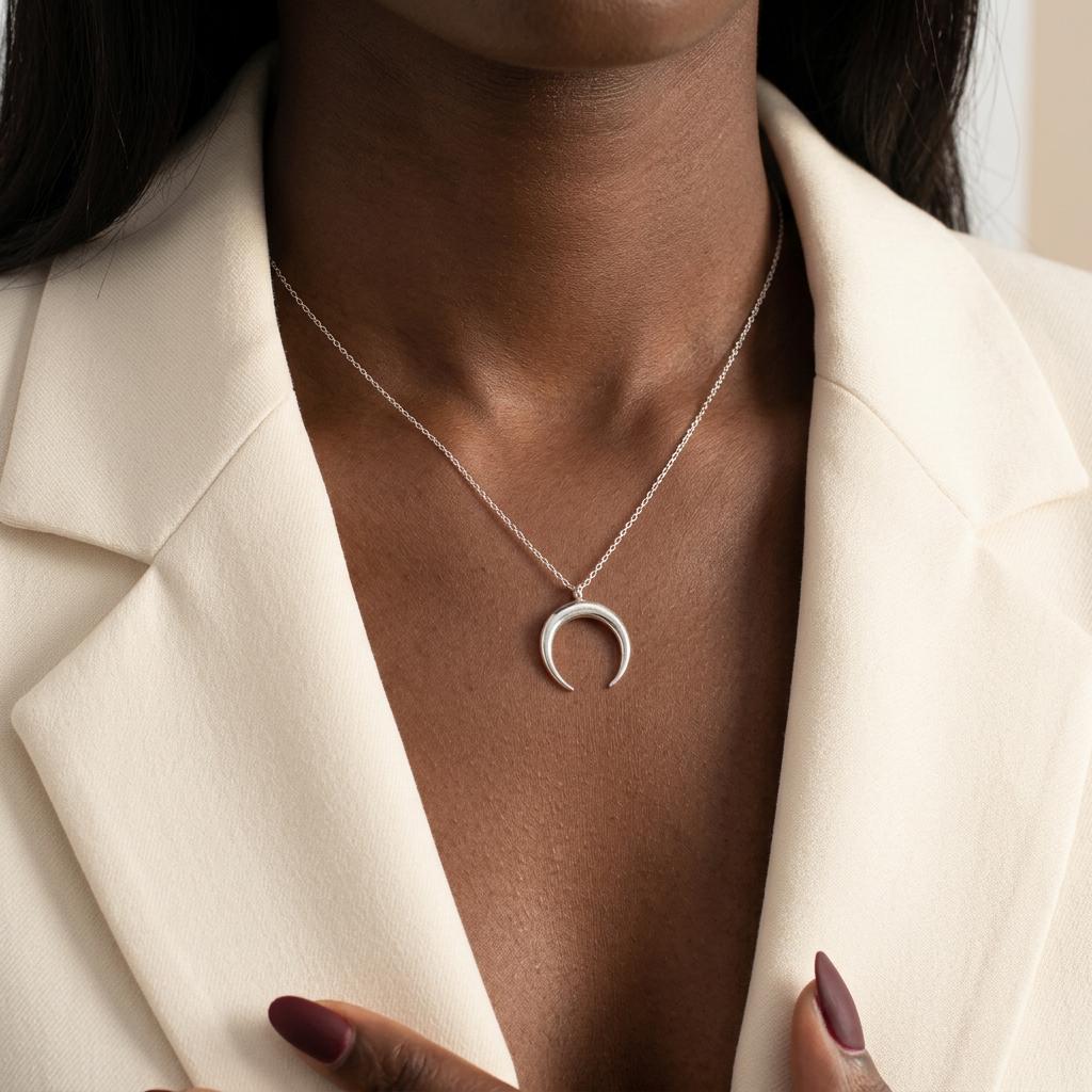 Silver Crescent Moon Necklace, Celestial Tusk Moon Charm, Dainty Layering Necklace Gift for Sister, Mum, Minimalist Jewelry
