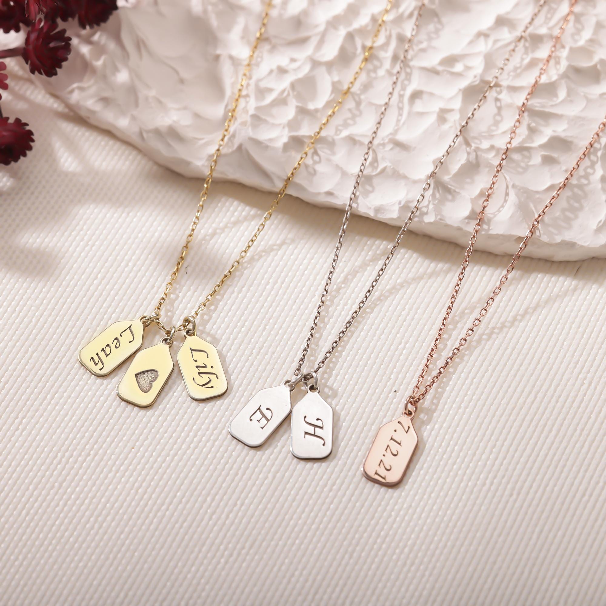 Dainty Initial Tag Necklace , Custom Engraved Letter Pendant Necklace , 14k Gold Personalized Bar Tag Name Necklace , Gift for Grandma & Mom