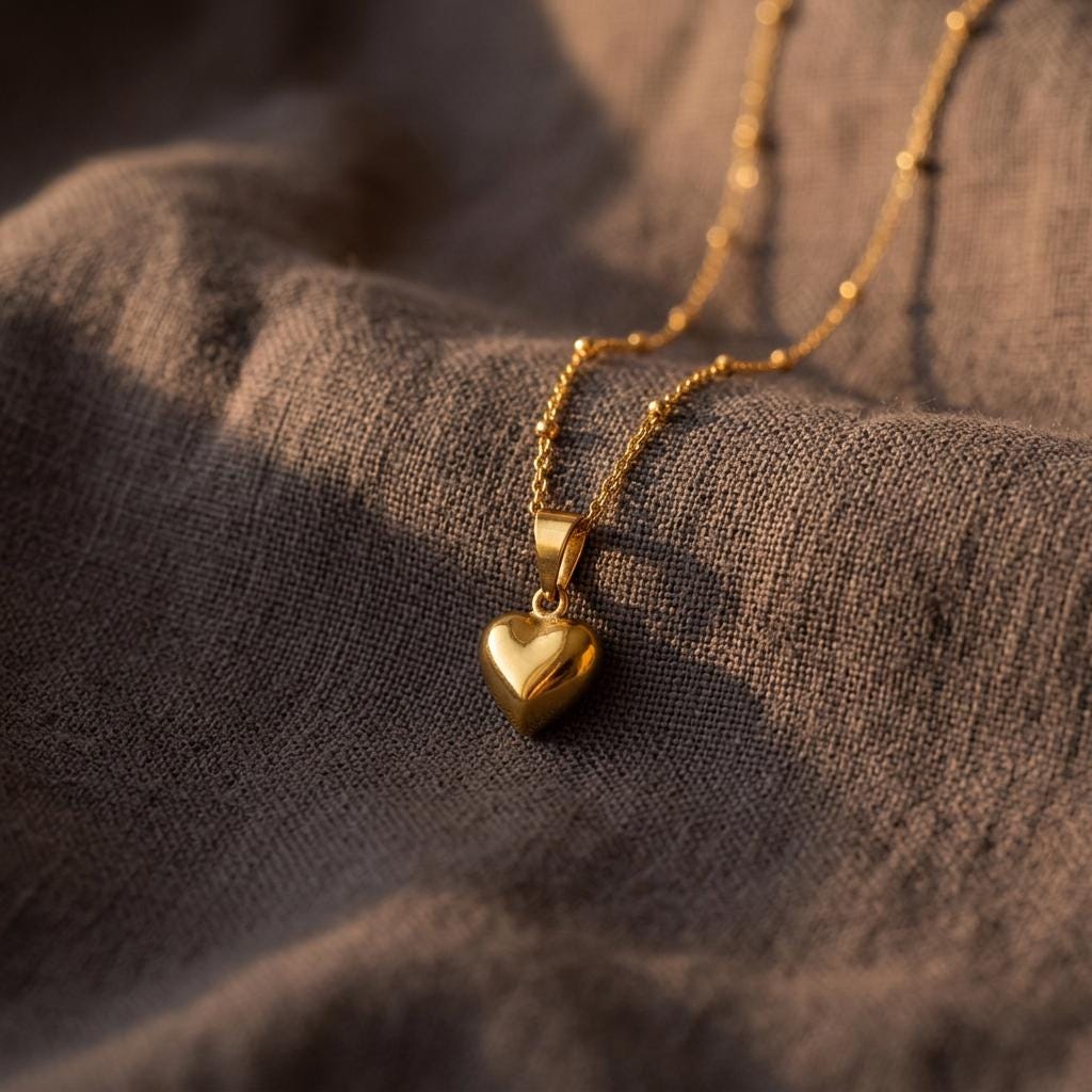 Bubble Heart Necklace, Dainty Heart Pendant, Heart Gold Necklace, Heart Anniversary Pendant, Heart Lovers Romantic Necklace Gift For Mum