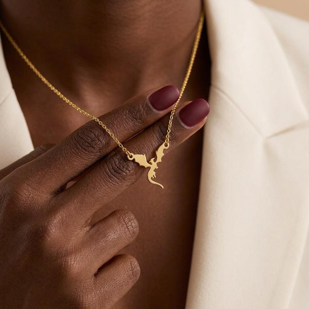 Dragon Pendant Necklace, Gold Plated Minimalist Dragon Necklace, Medieval Fantasy Jewelry, Everyday Animal Necklace Gift for Her