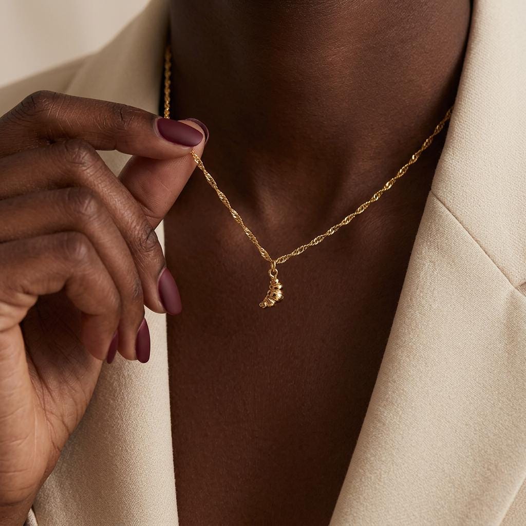 18K Gold Plated Tiny Croissant Pendant Necklace, Mini French Bread Charm Cute Food Necklace, Minimalist Jewelry for Her